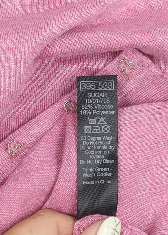 M&Co Women's Pink Cardigan, L - 3/4 Sleeve Crew Neck