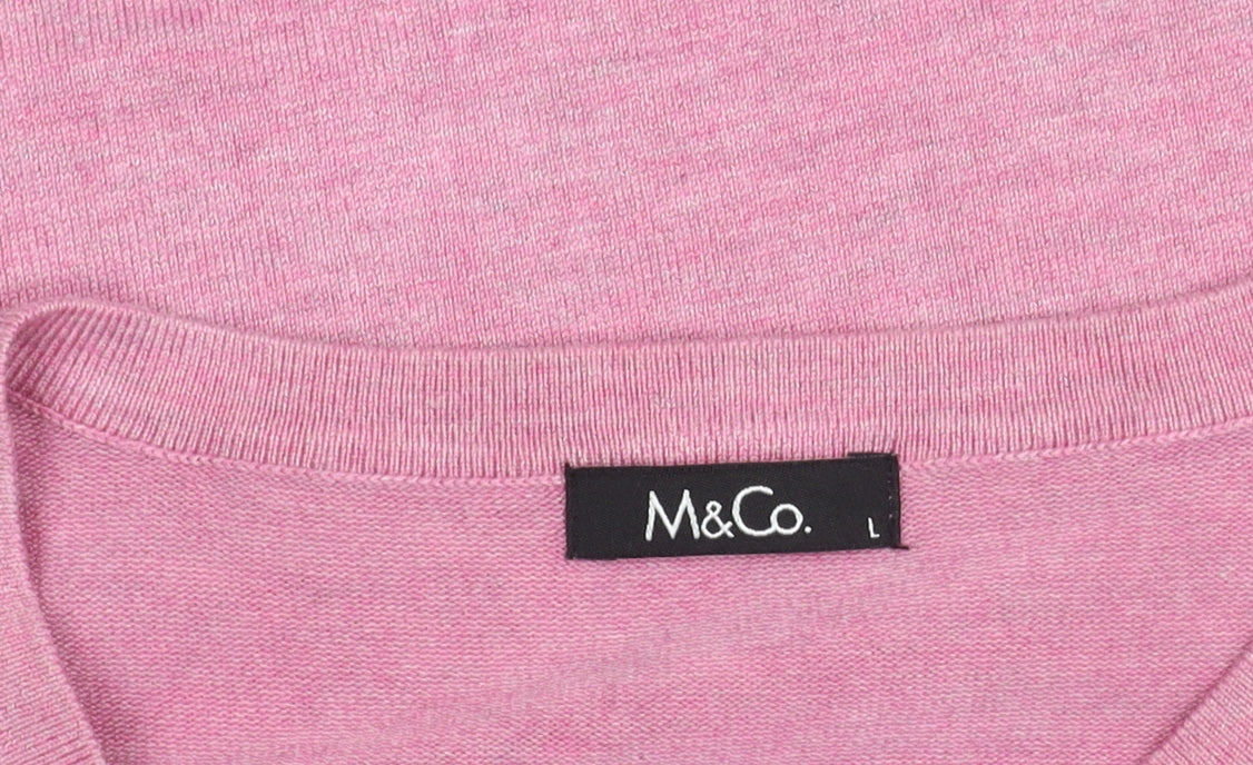 M&Co Women's Pink Cardigan, L - 3/4 Sleeve Crew Neck