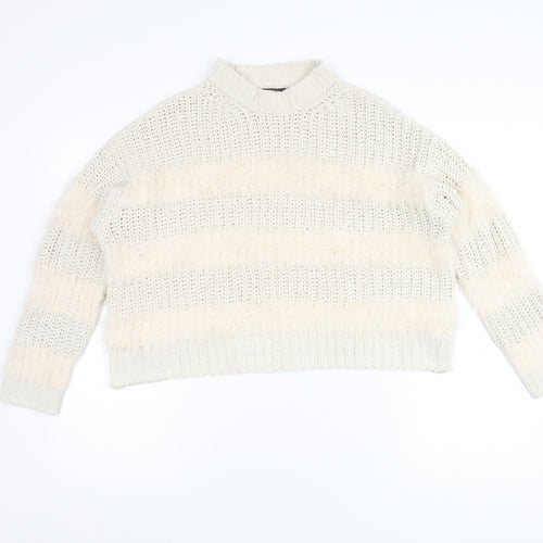 Bershka Women's Ivory Mock Neck Pullover Jumper Size 2