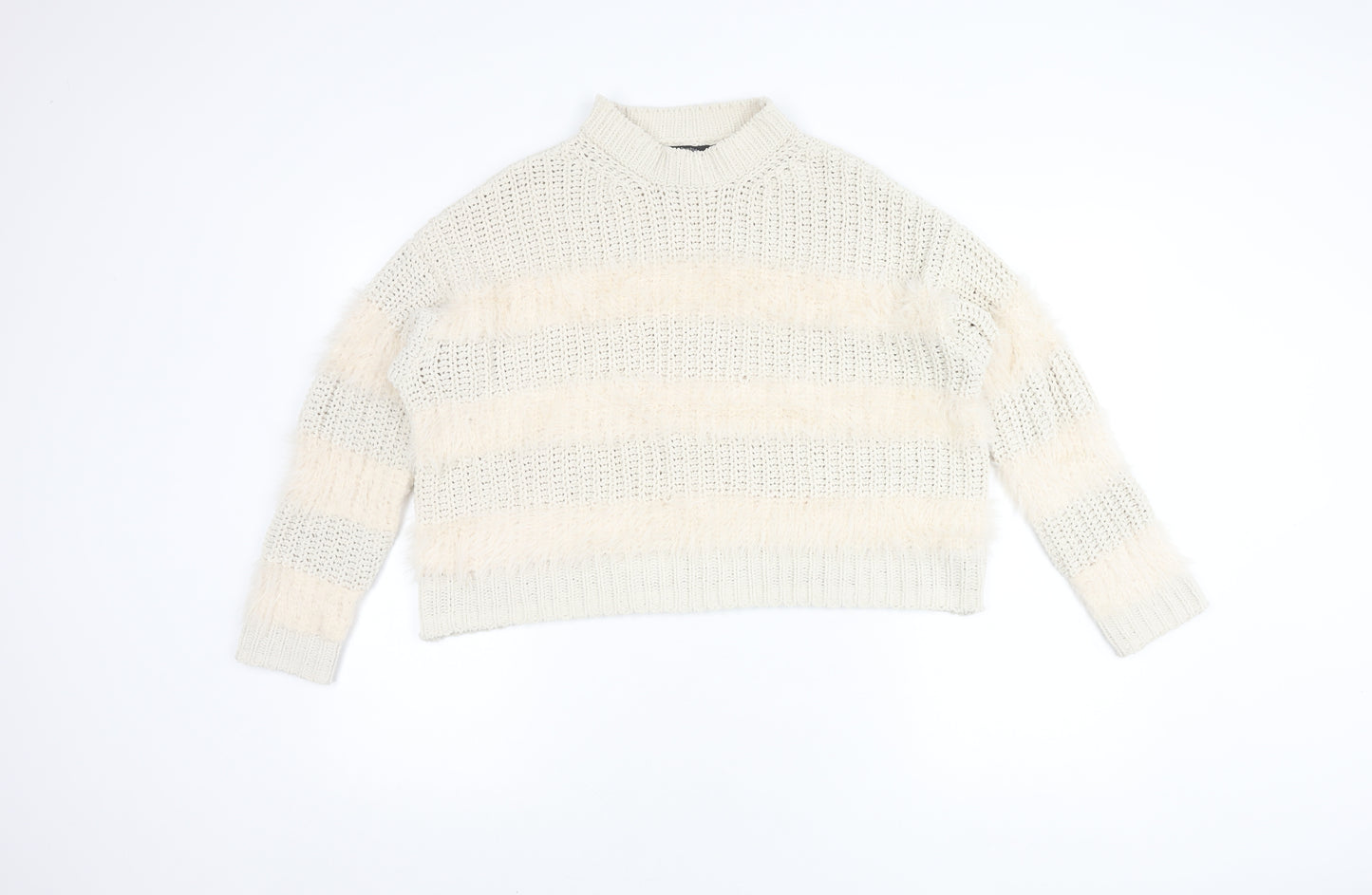 Bershka Women's Ivory Mock Neck Pullover Jumper Size 2