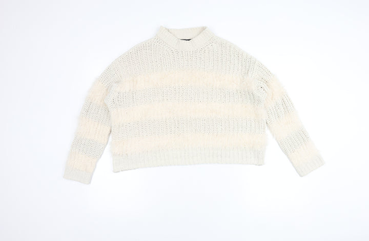 Bershka Women's Ivory Mock Neck Pullover Jumper Size 2