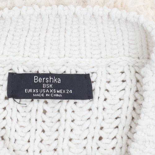 Bershka Women's Ivory Mock Neck Pullover Jumper Size 2