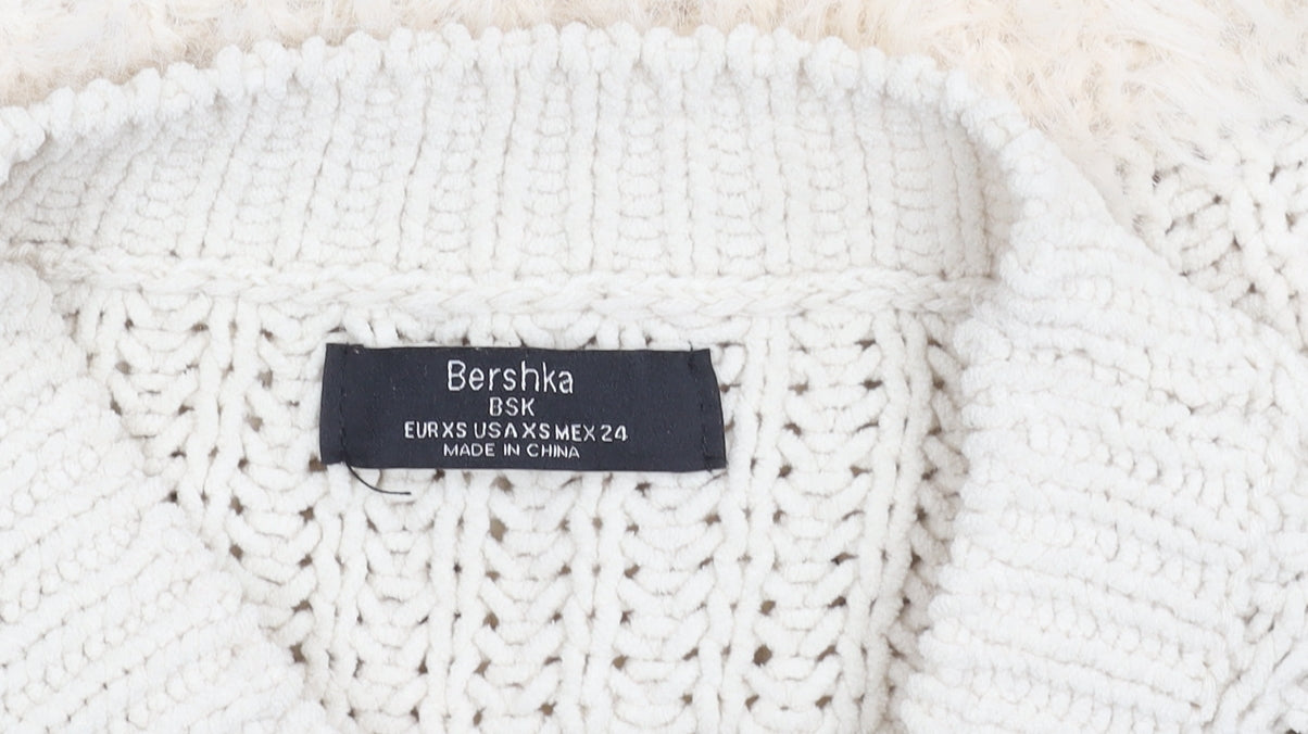 Bershka Women's Ivory Mock Neck Pullover Jumper Size 2