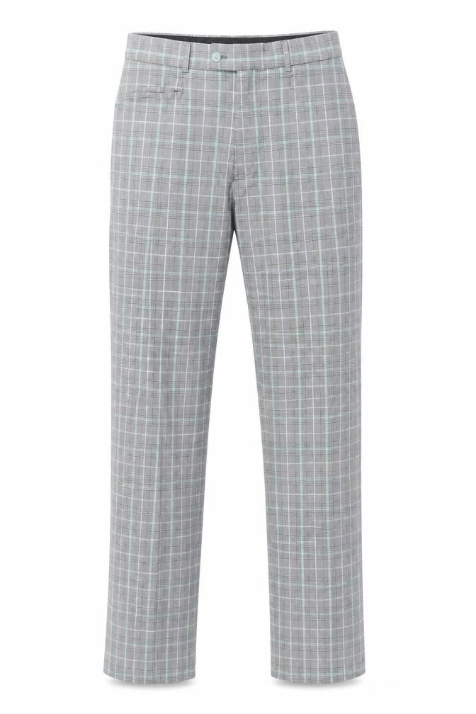 Front view of Stromberg Men's Grey Check Trousers 36L Business Style
