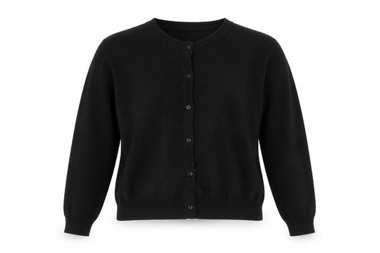 Front view of Brave Soul Women's Black Cardigan, size 12, Round Neck
