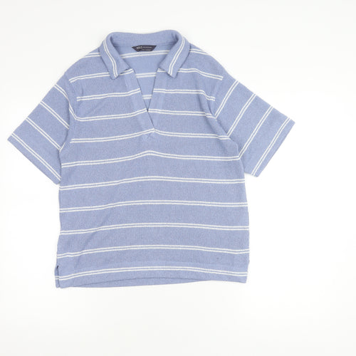 Marks and Spencer Women's Blue Striped Polo Shirt Size 10