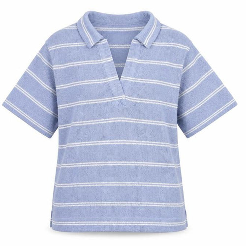 Marks and Spencer Women's Blue Striped Polo Shirt Size 10
