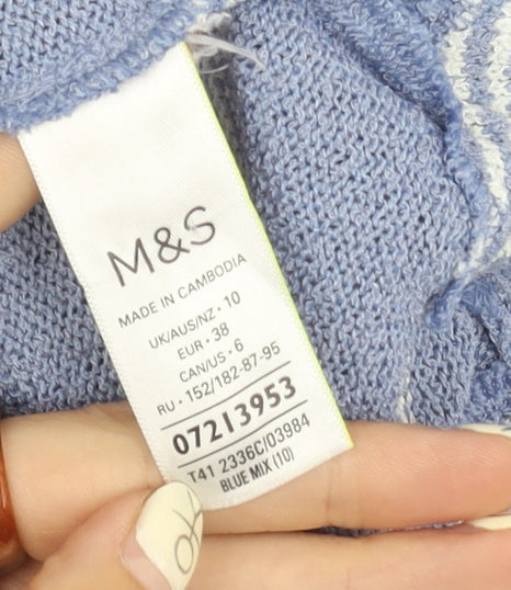 Marks and Spencer Women's Blue Striped Polo Shirt Size 10