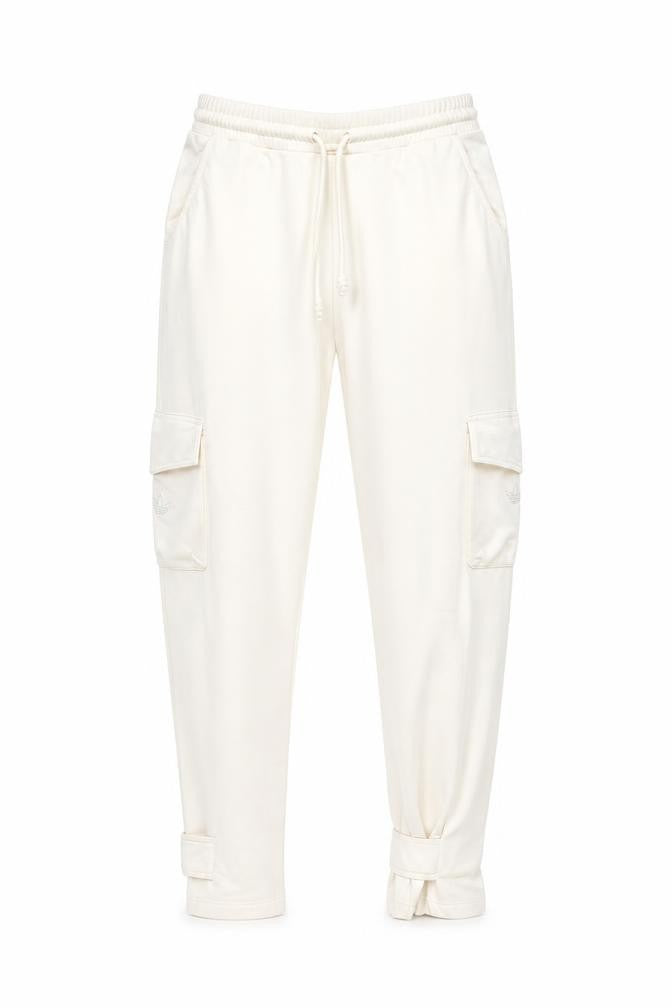 Front view of Adidas unisex white jogger trousers - large