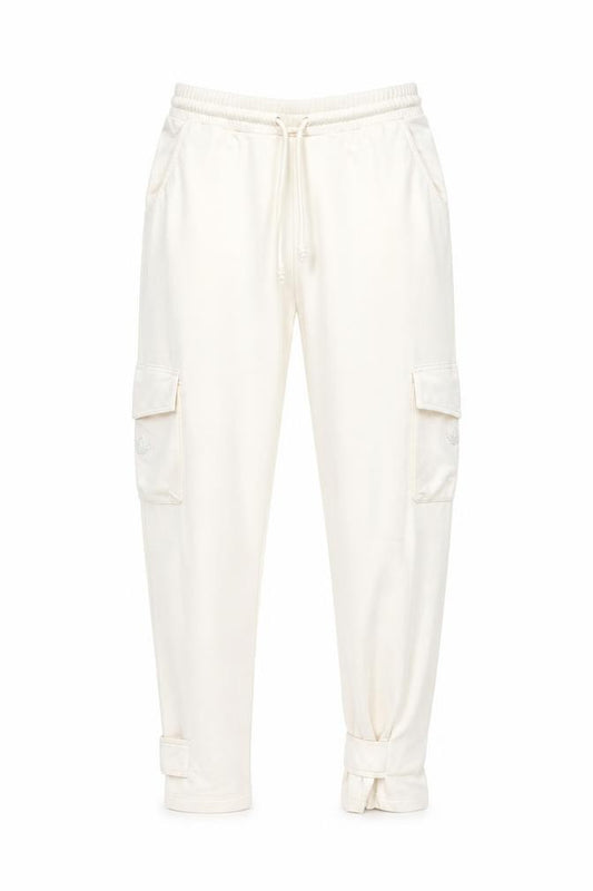 Front view of Adidas unisex white jogger trousers - large