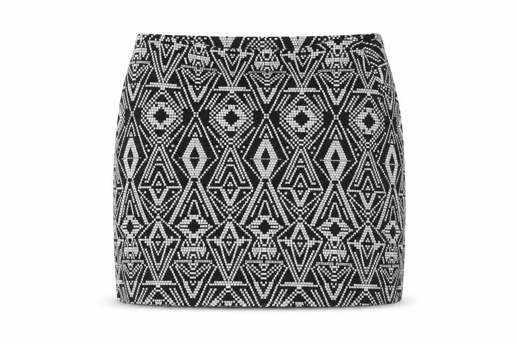 Front view of Marks & Spencer Women's Black Geometric Skirt, size 14