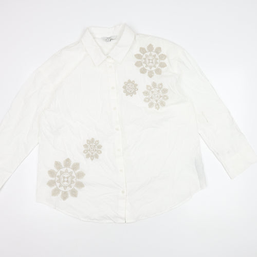 Marks and Spencer Women's White Embroidered Button-Up Shirt