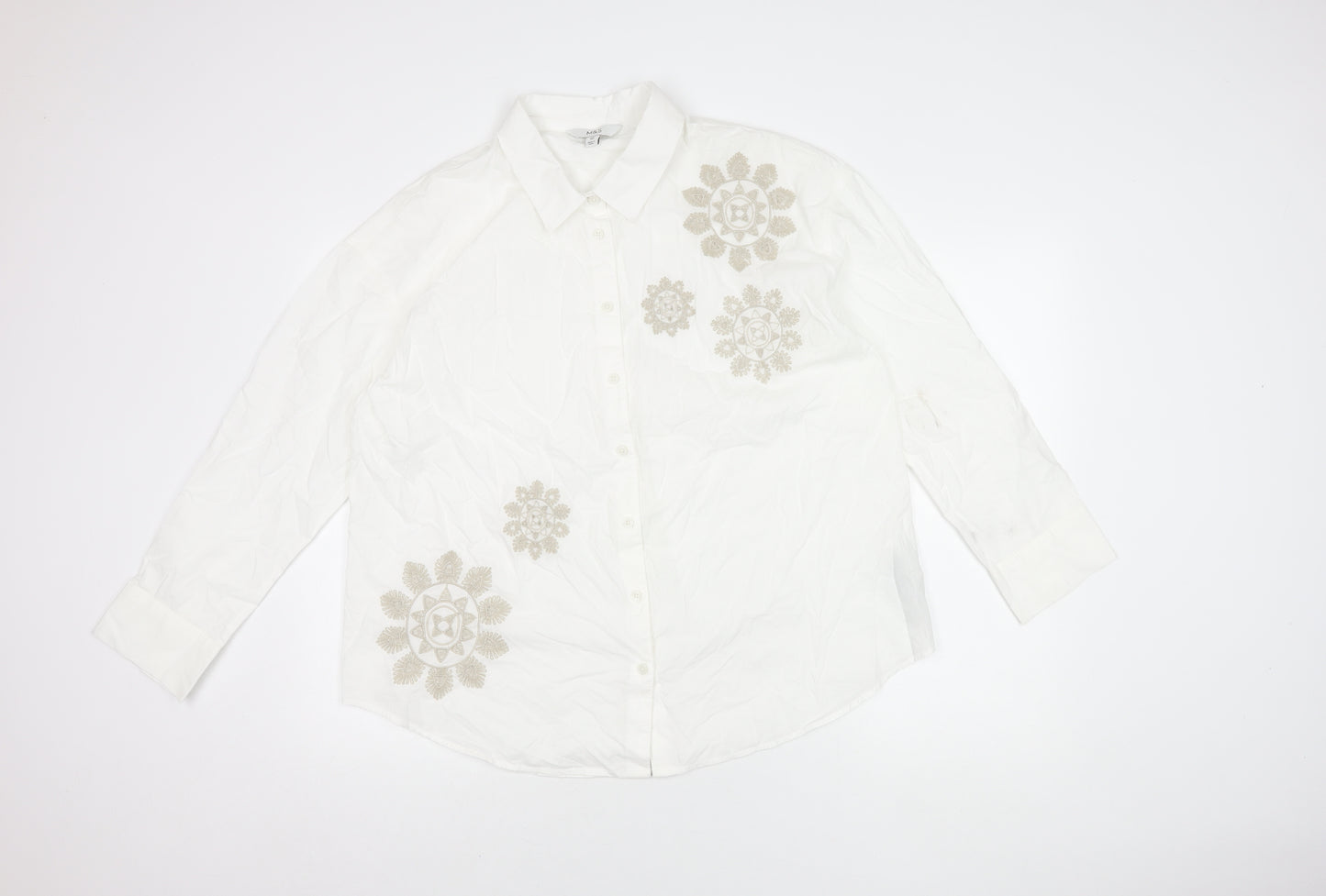 Marks and Spencer Women's White Embroidered Button-Up Shirt