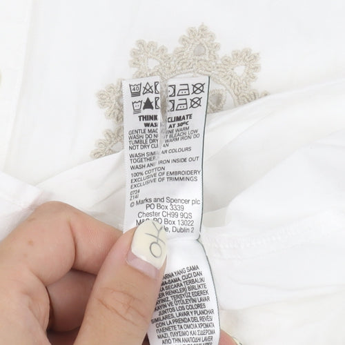 Marks and Spencer Women's White Embroidered Button-Up Shirt