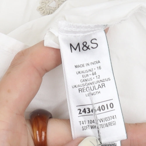 Marks and Spencer Women's White Embroidered Button-Up Shirt