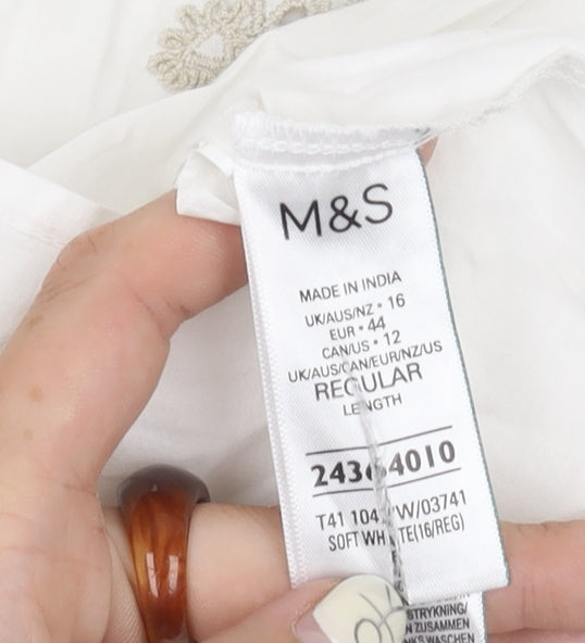 Marks and Spencer Women's White Embroidered Button-Up Shirt