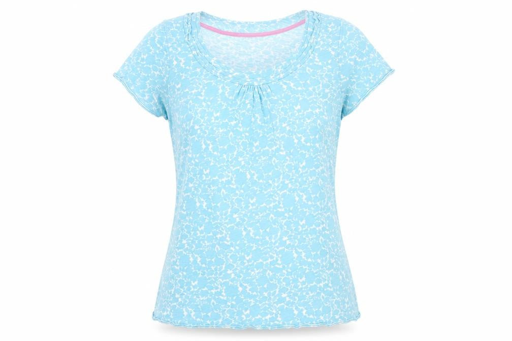 Front view of Boden Women's Blue T-Shirt, size 4, Scoop Neck