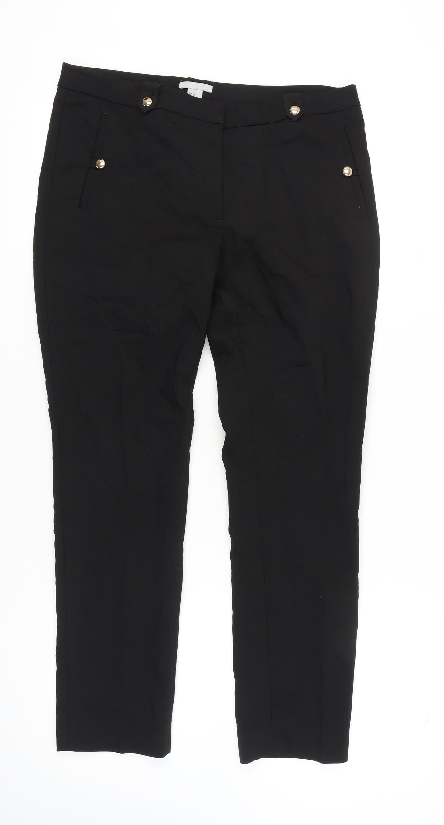 H&M Women's Black Flat Front Trousers Size 14