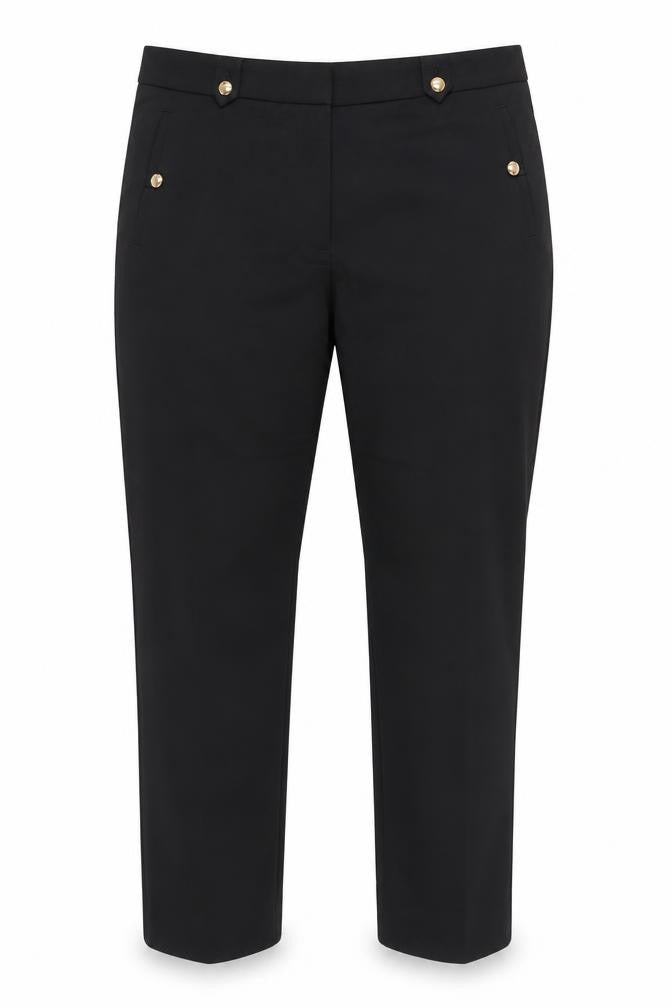 Front view of H&M Women's Black Flat Front Trousers, size 14