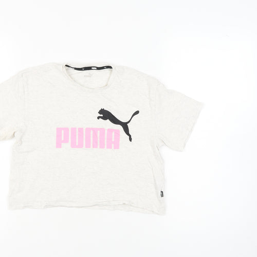 Puma Girls Ivory Cropped T-Shirt Logo Size 11-12 Years