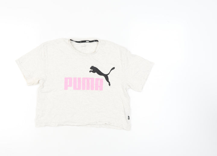 Puma Girls Ivory Cropped T-Shirt Logo Size 11-12 Years