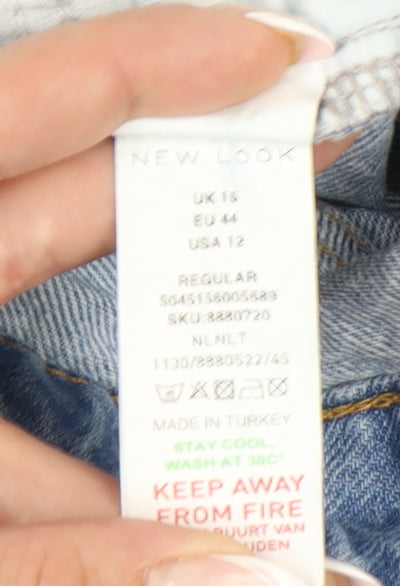 New Look Blue Wide-Leg Jeans Women Size 16 Regular Fit