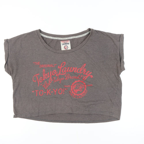 Tokyo Laundry Women's Grey Cropped T-Shirt, Size 12, Cotton