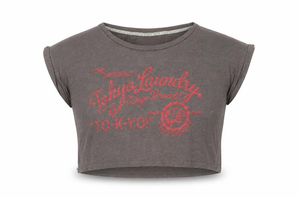 Tokyo Laundry Women's Grey Cropped T-Shirt, Size 12, Cotton