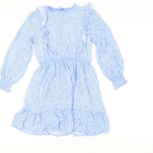 Marks and Spencer Girls Blue Floral Long Sleeve Dress 9-10 Y
