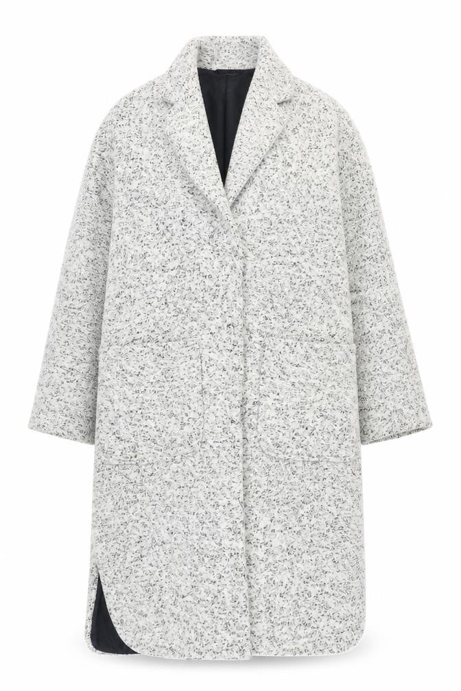 Front view of Topshop Women's Grey Long Wool Overcoat, size 6