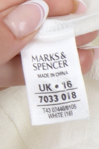 Marks and Spencer Women's White Button-Up Linen Shirt