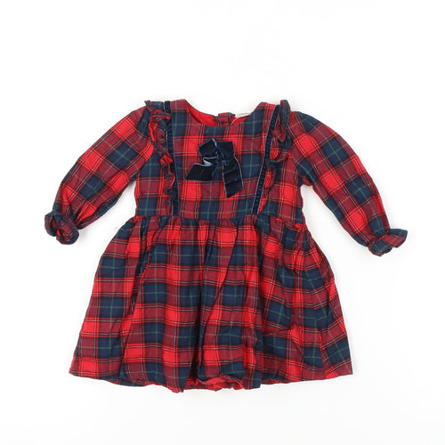 River Island Girls Red Plaid Fit & Flare Dress 6-9 Months