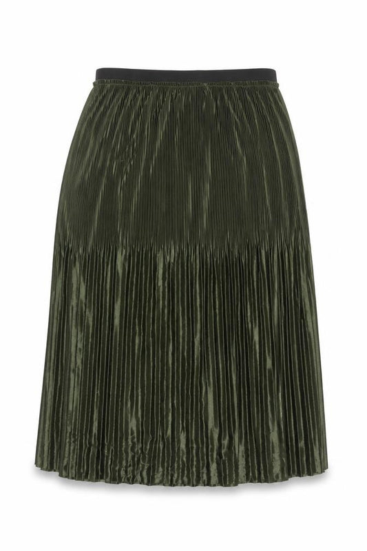Front view of Jacqueline de Yong Women's Green Pleated Midi Skirt L
