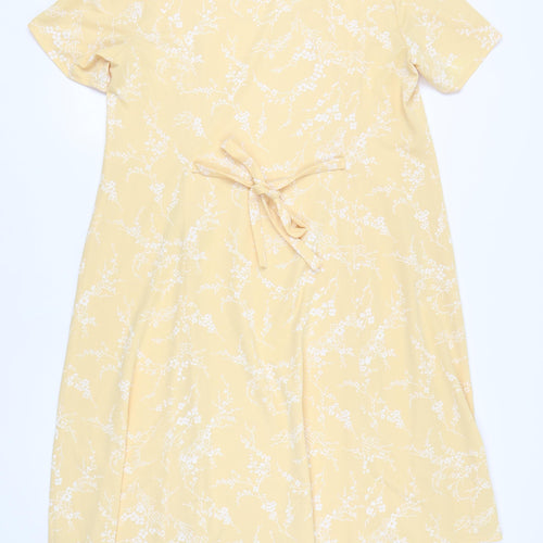 Classics Women's Yellow Floral Belted Dress Size 18