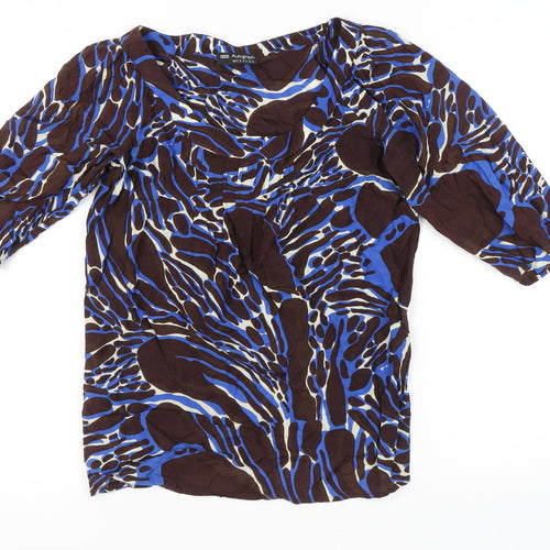 Marks & Spencer Women's Blue & Brown 3/4 Sleeve Top