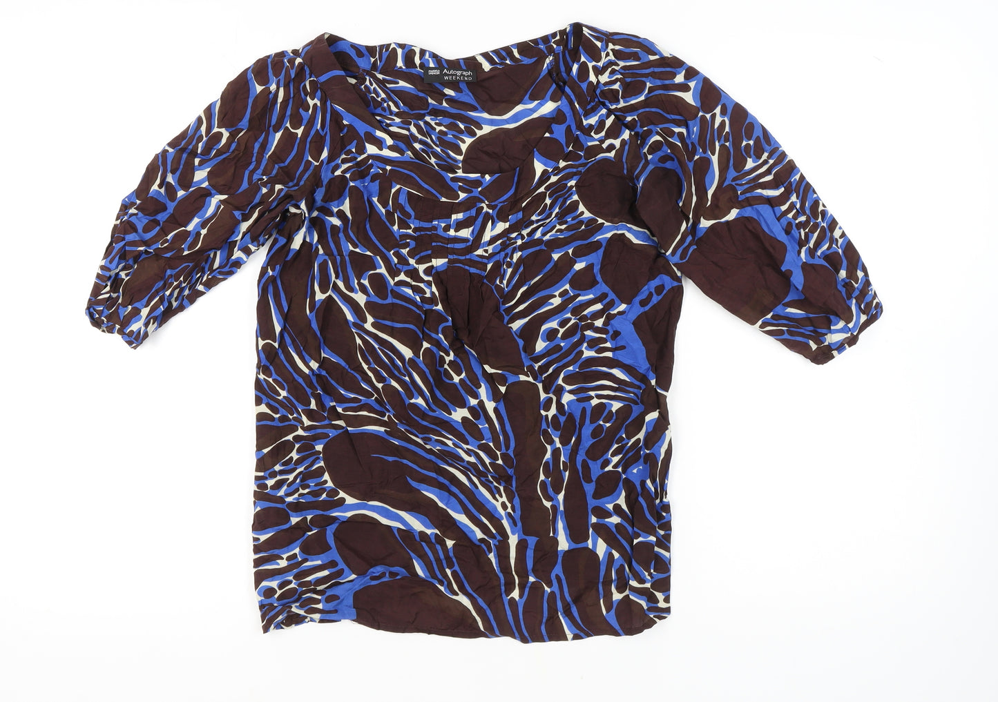 Marks & Spencer Women's Blue & Brown 3/4 Sleeve Top