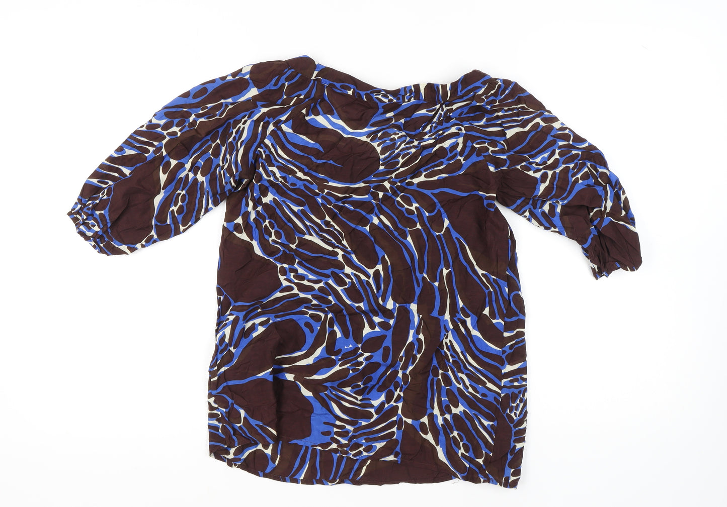 Marks & Spencer Women's Blue & Brown 3/4 Sleeve Top
