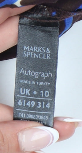 Marks & Spencer Women's Blue & Brown 3/4 Sleeve Top