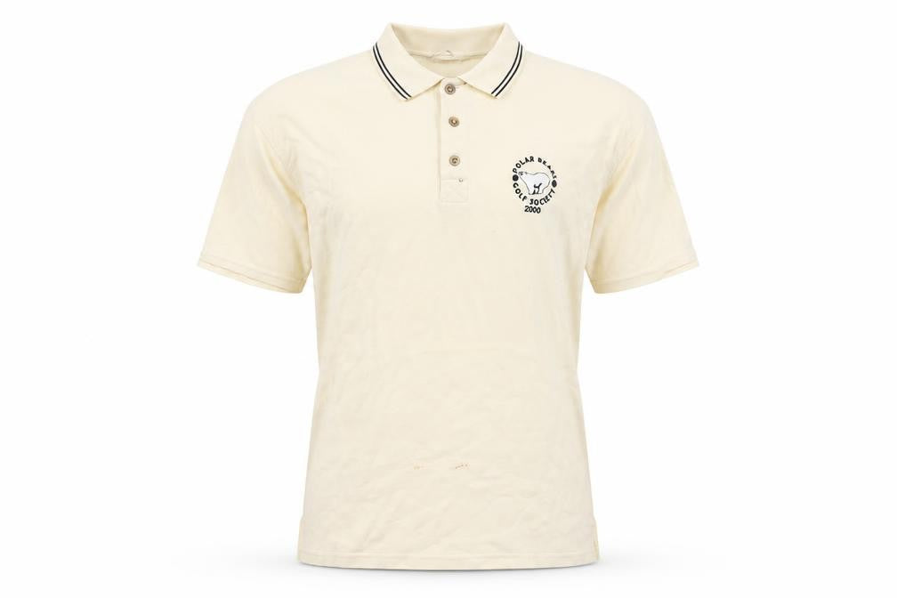 Front view of Woodbrook Men's Beige Polo Shirt Medium Golf Logo