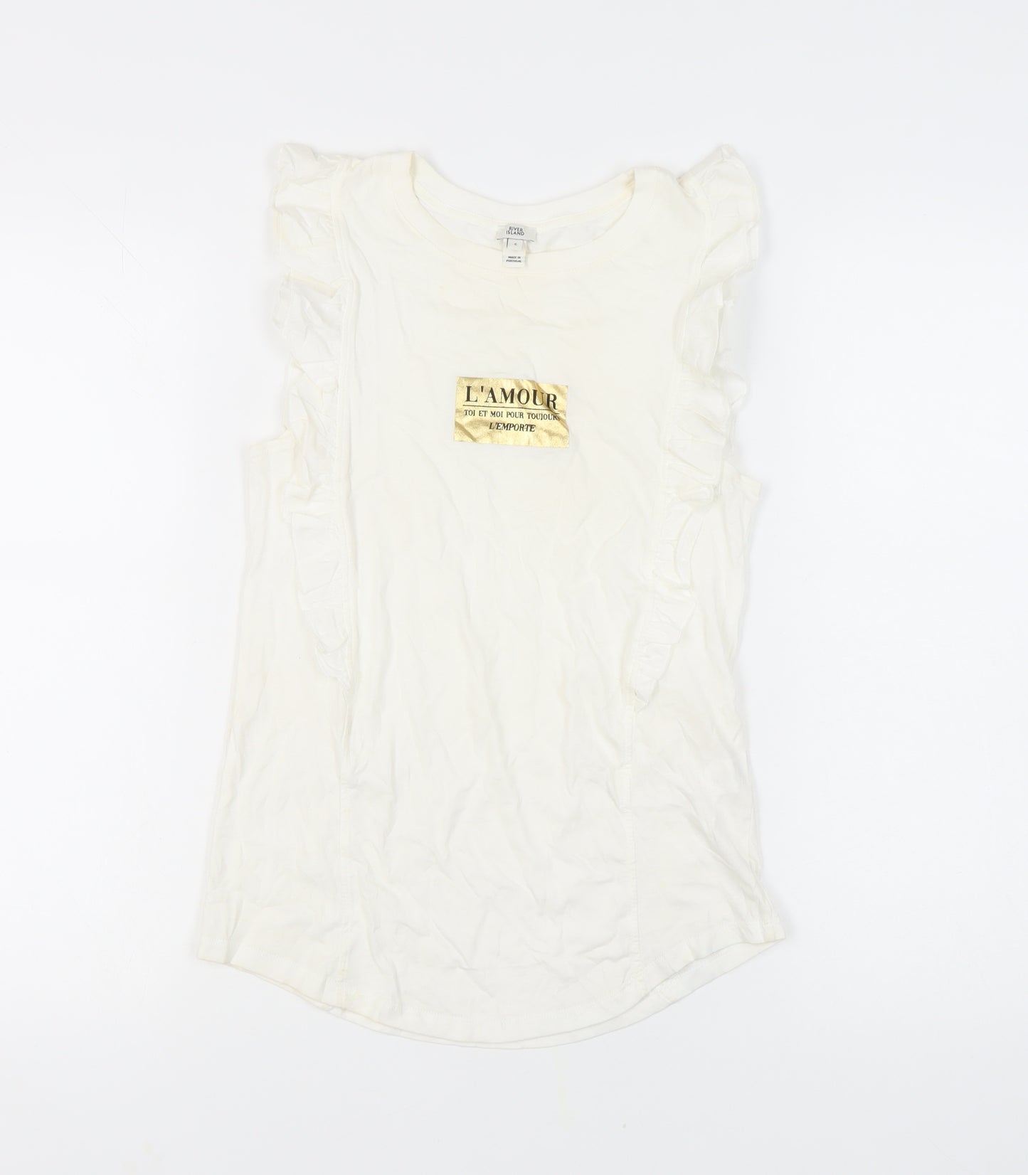 River Island Women’s White Ruffle Sleeve Tank Top Size 6
