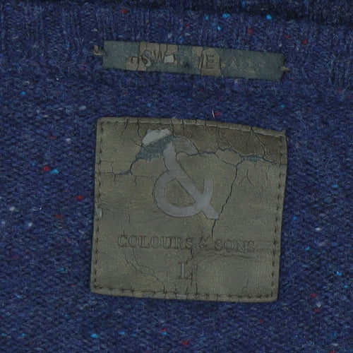 Colours & Sons Men's Grey Blue Wool Pullover Jumper