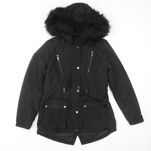 New Look Women's Black Parka Size 8 with Fur Hood
