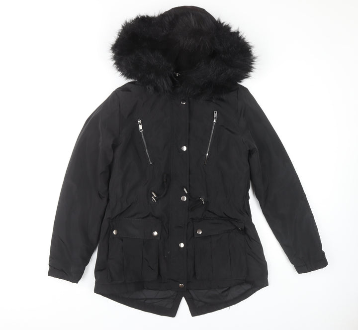 New Look Women's Black Parka Size 8 with Fur Hood