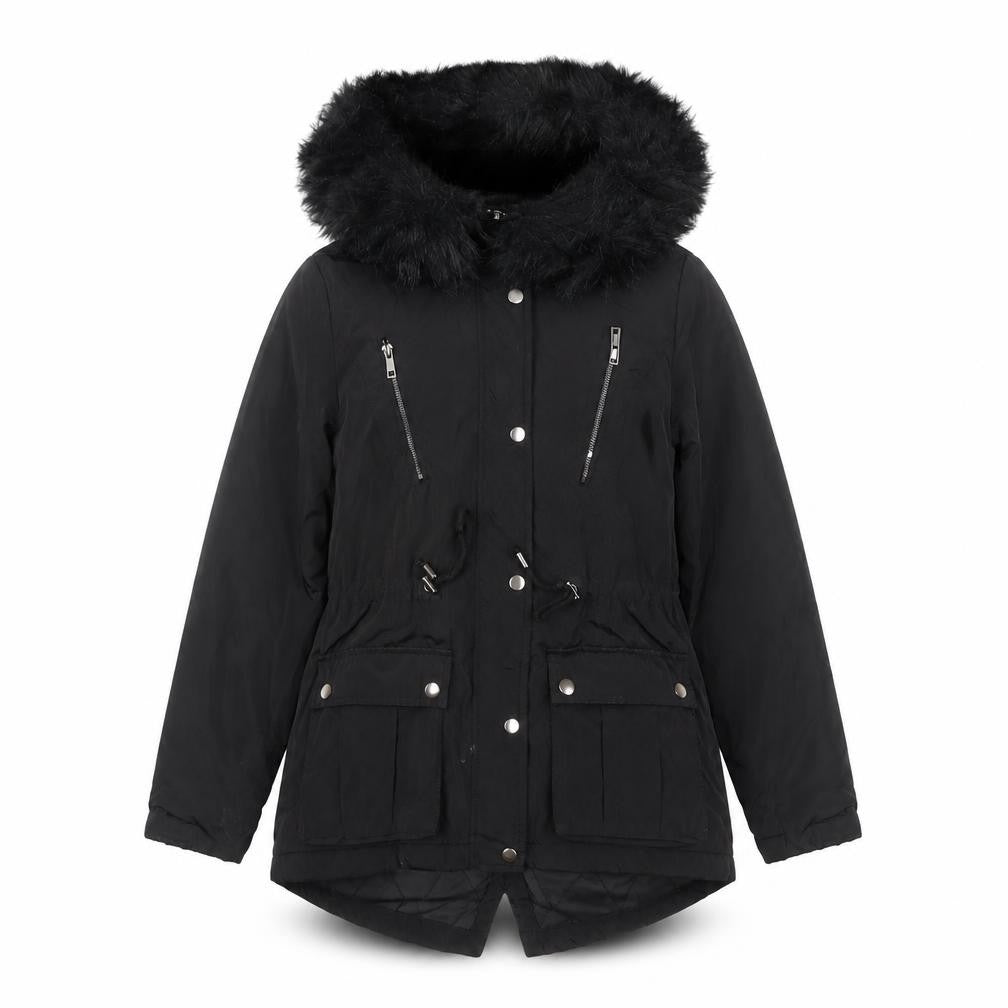 Front view of New Look Women's Black Parka, size 8, with Fur Hood