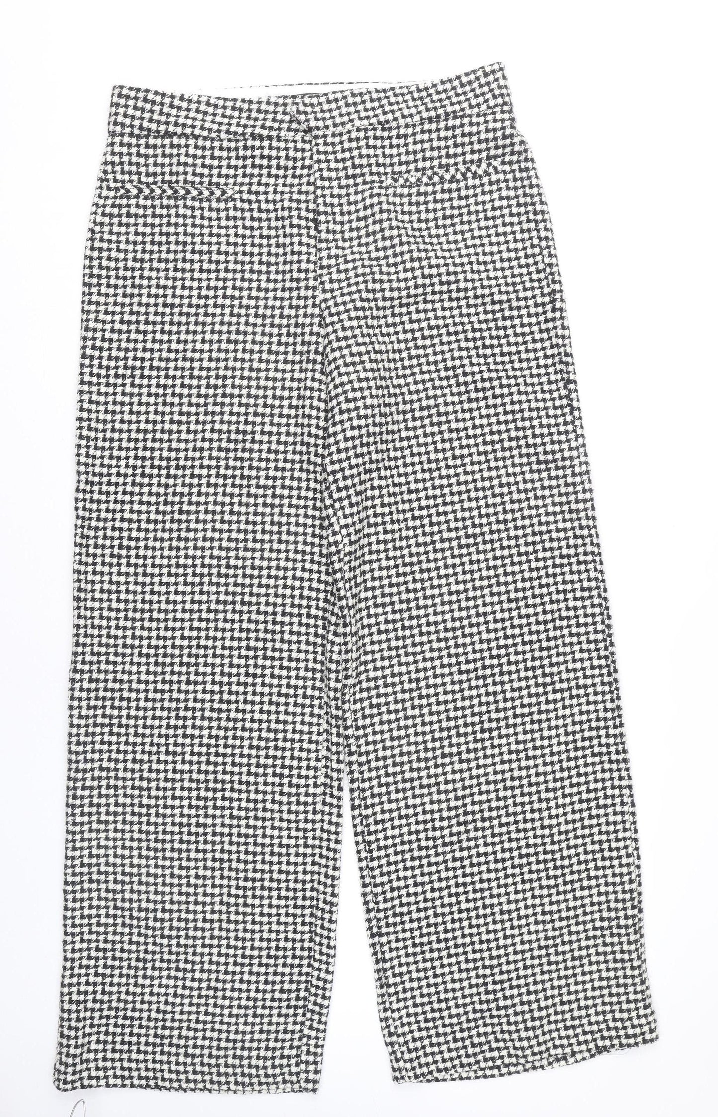 Zara Women's Black Herringbone Wide-Leg Trousers XL