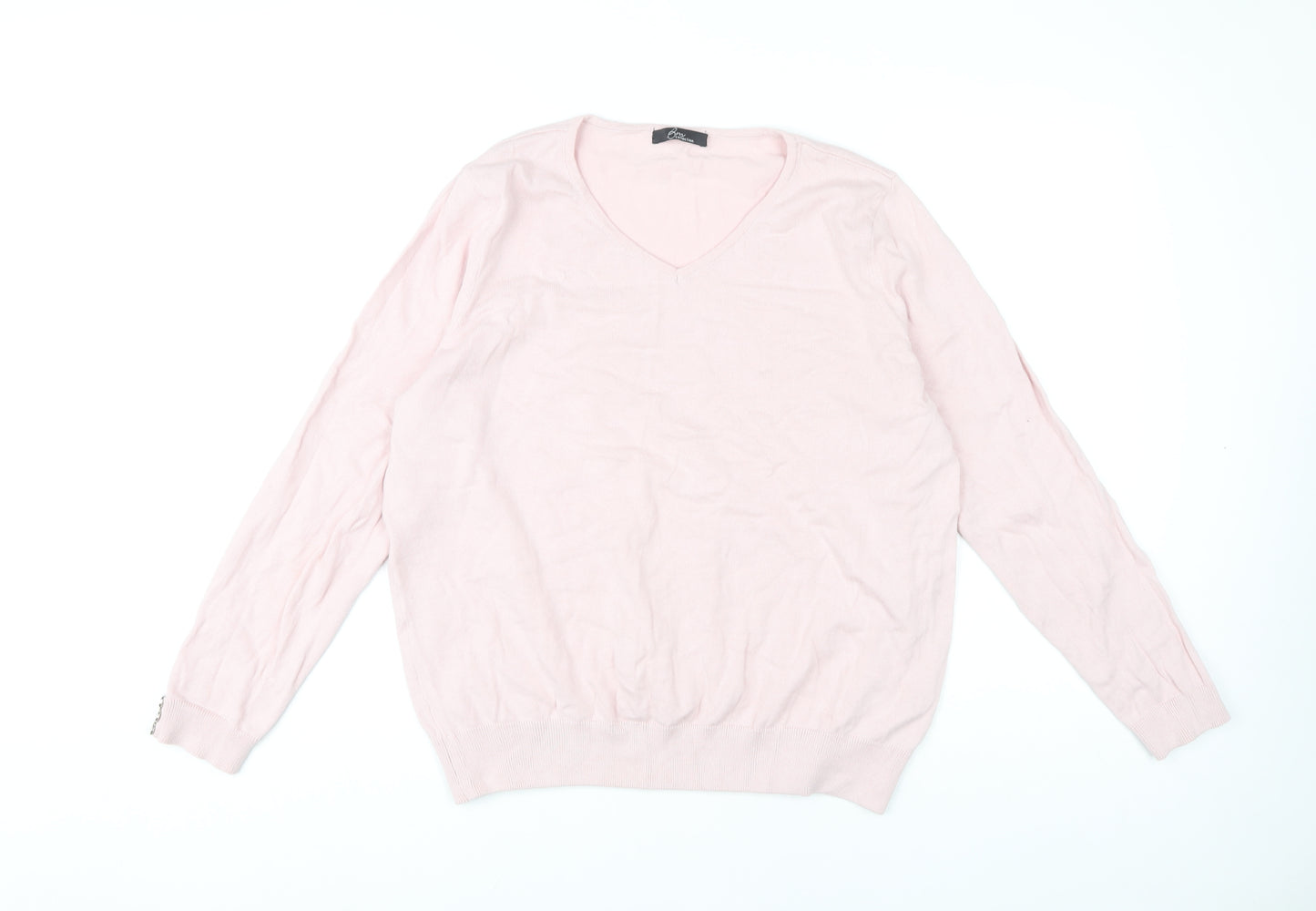 Bm Collection Women's Pink V-Neck Pullover Jumper L