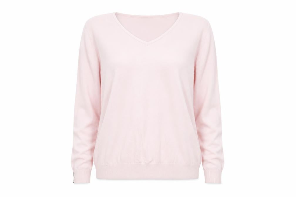 Front view of Bonmarché Women's Pink V-Neck jumper L
