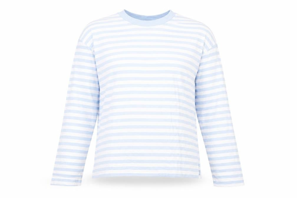 Front view of Monki Women's Blue Striped Top, 2XS, Long Sleeve