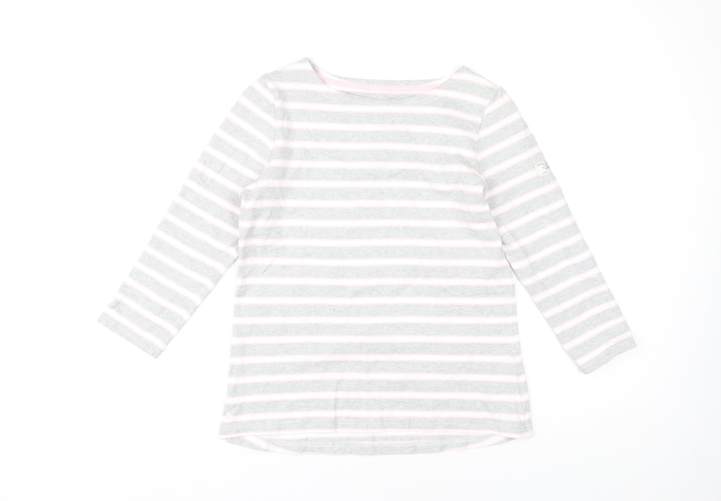 Joules Women's Grey Striped Boat Neck T-Shirt, Size 10