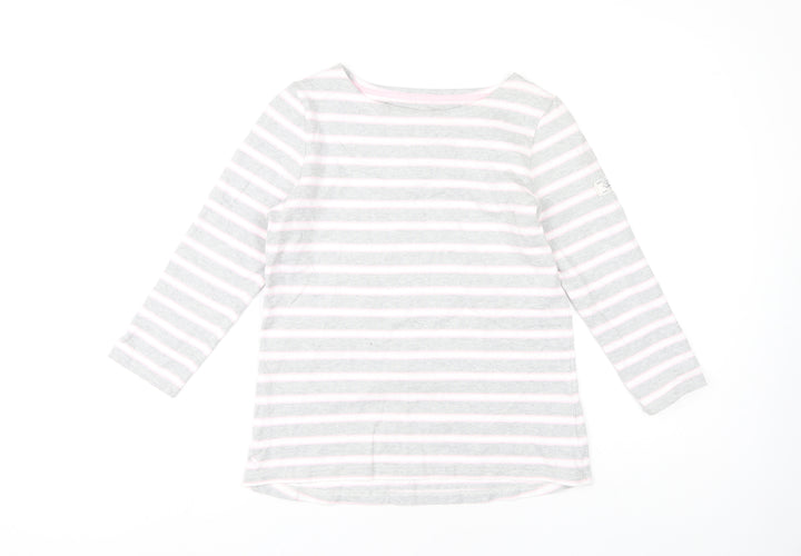 Joules Women's Grey Striped Boat Neck T-Shirt, Size 10